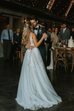 Promfast Marvelous V-neck A-line Wedding Dresses Appliques Tulle Bridal Gowns PFW0465