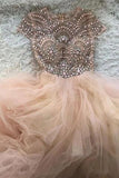 Pink Tulle Beads Long Prom Dress A Line Formal Evening Dress PFP1540