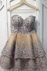 Unique Sweetheart Appliques Short Prom Dress, Layers Homecoming Dress PFH0265