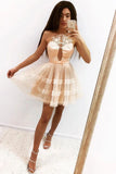 Tulle Short Prom Dress, Sheer Neck A Line Homecoming Dress PFH0271