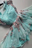 Green Tulle Lace Appliques Short Cute Homecoming Dress PFH0273