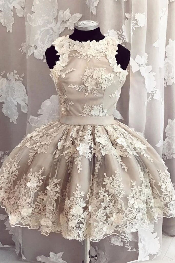 Unique Tulle Lace Applique Short Prom Dress, A Line Cute Homecoming Dress PFH0278