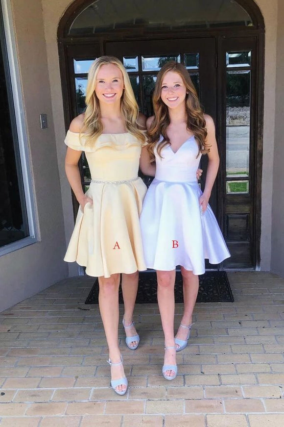 Cute Satin Short Prom Dress, A Line Simple Homecoming Dress With Pocke Promfast Cute Satin Short Prom Dress, A Line Simple Homecoming Dress With Pocke Promfast