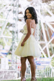 Yellow Tulle Lace Short Prom Dress Beading A Line Homecoming Dress PFH0280