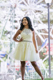 Yellow Tulle Lace Short Prom Dress Beading A Line Homecoming Dress PFH0280
