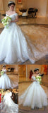 Ball Gown Romantic Long Train Luxury Off the Shoulder Wedding Dresses PFW0036