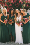 A-Line Dark Green Chiffon Long Cheap Bridesmaid Dresses PFB0158