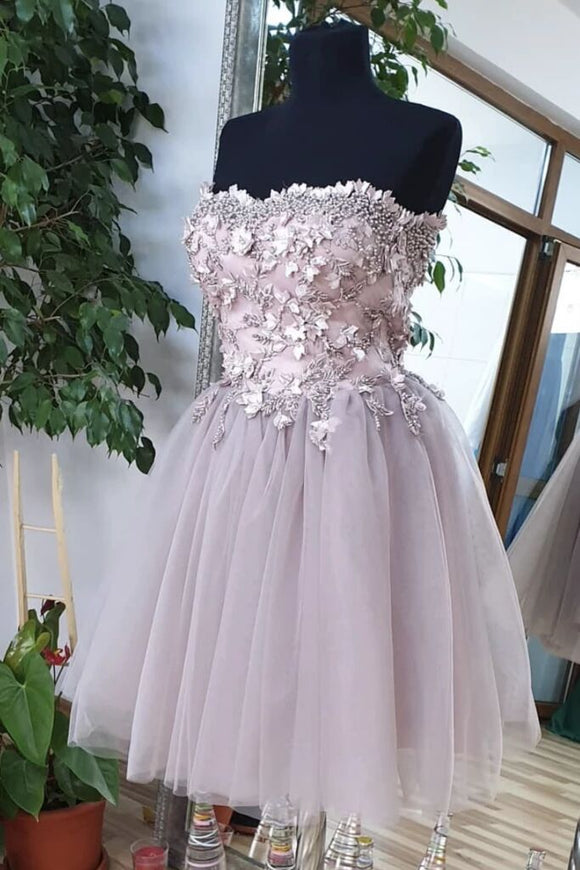 Cute Sweetheart Tulle Lace Beads Short Prom Dress, Homecoming Dress PFH0288