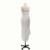 Elegant Lace White Sheath Prom Dress, Lace Simple Wedding Dress PFP1544