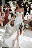 Sweetheart Sheath Lace Bridal Dress Beach Wedding Dresses With Slit PFW0390