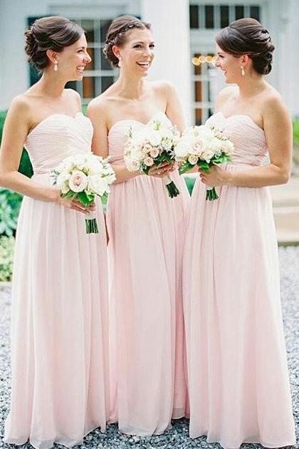 2019 Sweetheart A-line Long Chiffon Pink Bridesmaid Dress PFB0032
