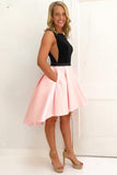 Black and Pink Short A Line Homecoming Dress,Graduation Dresses PFH0154