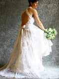 Elegant Deep V Neck Ivory Lace Wedding Gowns Cheap Bridal Dresses PFW0391
