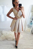 A-Line V-Neck Mini Cheap Homecoming Dress with Beading,Sweet 16 Dresses