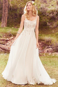 Spaghetti Strap Ivory Wedding Dress A Line Beaded Bridal Gowns PFW0398
