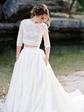 Ivory Lace Top Two Pieces Wedding Dresses Gorgegous Sweep Train Wedding Gowns With Pockets PFW0399