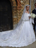 Off the Shoulder Long Sleeves Wedding Dresses With Cathedral Train PFW0400