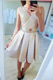 A-Line V-Neck Mini Cheap Homecoming Dress with Beading,Sweet 16 Dresses PFH0156
