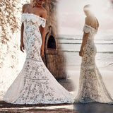 Off the Shoulder Lace Mermaid Wedding Dress, Cheap Bridal Dress PFW0408