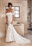 Off the Shoulder Lace Mermaid Wedding Dress, Cheap Bridal Dress PFW0408