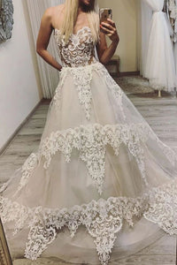 Ivory Sweetheart A Line Lace Appliques Long Prom Dresses PFP1567