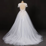Off White A Line Short Sleeves Lace Appliques Wedding Dress, Bridal Gown PFW0410