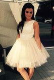 Cute A-Line Sleeveless Tulle Short Homecoming Dress with Lace Top PFH0029