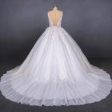 White Appliques Tulle Ball Gown Princess Wedding Dress, Bridal Gown PFW0411