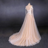 Charming A Line Long Sleeves Lace Appliques Tulle Wedding Dress PFW0412