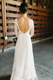 Promfast Unique Bateau Neck Long Sleeves Backless Lace Wedding Dress PFW0470