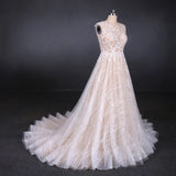 A Line Lace Sleeveless Elegant Wedding Dress, Backless Long Bridal Dresses PFW0415