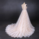 A Line Lace Sleeveless Elegant Wedding Dress, Backless Long Bridal Dresses PFW0415