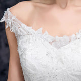 A Line Off the Shoulder Appliques Tulle Long Wedding Dress, Bridal Dresses PFW0416