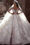 Luxurious Long Sleeves Flowers Ball Gown Wedding Dress, Bridal Dresses PFW0417