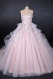 Romantic Pearl Pink Ball Gown Wedding Dress, Sweetheart Appliques Bridal Gown PFW0418