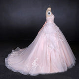 Romantic Pearl Pink Ball Gown Wedding Dress, Sweetheart Appliques Bridal Gown PFW0418