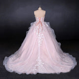 Romantic Pearl Pink Ball Gown Wedding Dress, Sweetheart Appliques Bridal Gown PFW0418