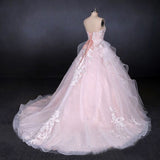 Romantic Pearl Pink Ball Gown Wedding Dress, Sweetheart Appliques Bridal Gown PFW0418