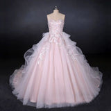Romantic Pearl Pink Ball Gown Wedding Dress, Sweetheart Appliques Bridal Gown PFW0418