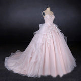 Romantic Pearl Pink Ball Gown Wedding Dress, Sweetheart Appliques Bridal Gown PFW0418