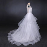 A Line V Neck Layered Backless Wedding Dress, Long Bridal Gown PFW0419