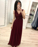 Burgundy Chiffon Lace Appliques Prom Dresses, Long Cheap Prom Gown PFP0537