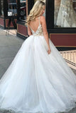 A-Line Spaghetti Straps Floor Length White Detachable Train Prom Dress with Appliques PFP1576