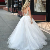 A-Line Spaghetti Straps Floor Length White Detachable Train Prom Dress with Appliques PFP1576