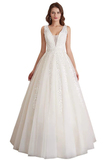 Promfast Elegant A Line Tulle Sleeveless Wedding Dress Lace Appliques Prom Gown PFW0473