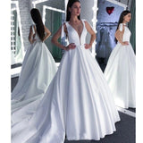 A Line Round Neck White Prom Wedding Dress With Bowknot PFP1584