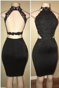 Black Lace Short Prom Dress, Tight Sexy Homecoming Dresses PFH0034