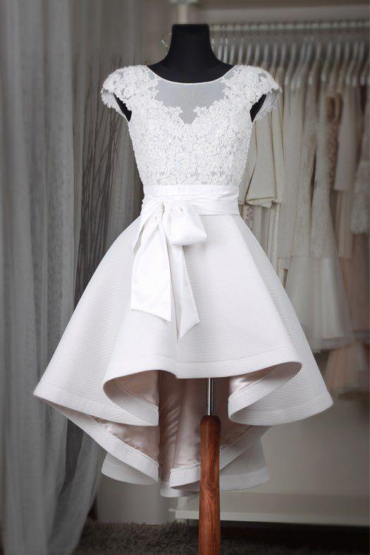 Cute Cap Sleeve Short Off White High Low Juniors Homecoming Dresses PFH0035