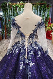 Ball Gown Long Sleeves Sequins Ombre Prom Dress, Pretty Quinceanera Dress PFP1596