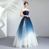 Strapless Ombre A Line Tulle Prom Dress Long Formal Dresses PFP1608